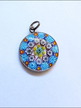 Murano Glass Millefiori Pendant in silver frame